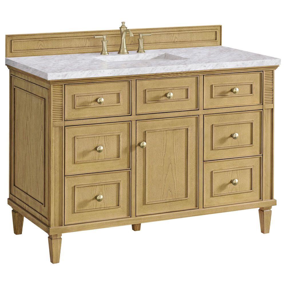 James Martin Vanities Lorelai 48" Single Vanity in Light Natural Oak with 3 CM Carrara White Marble Top, , large