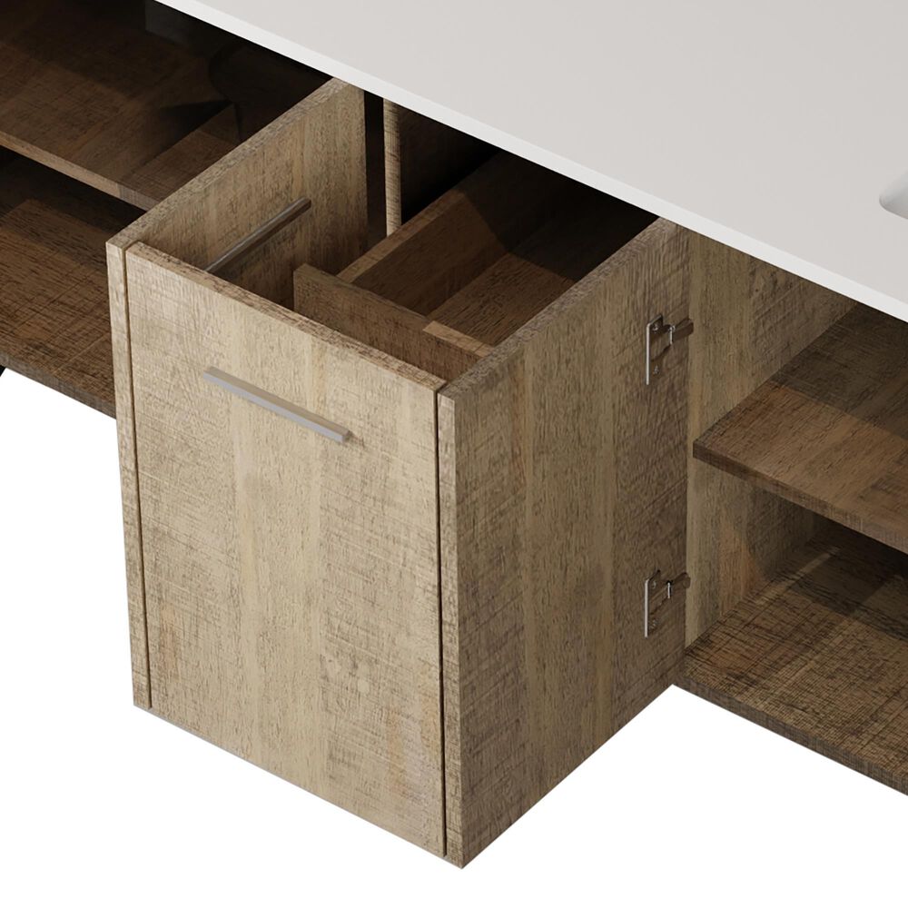 Lexora Home Lancy 72" Double Bathroom Vanity in Rustic Acacia with 2 cm White Cultured Marble Top and Rectangular Sinks, , large