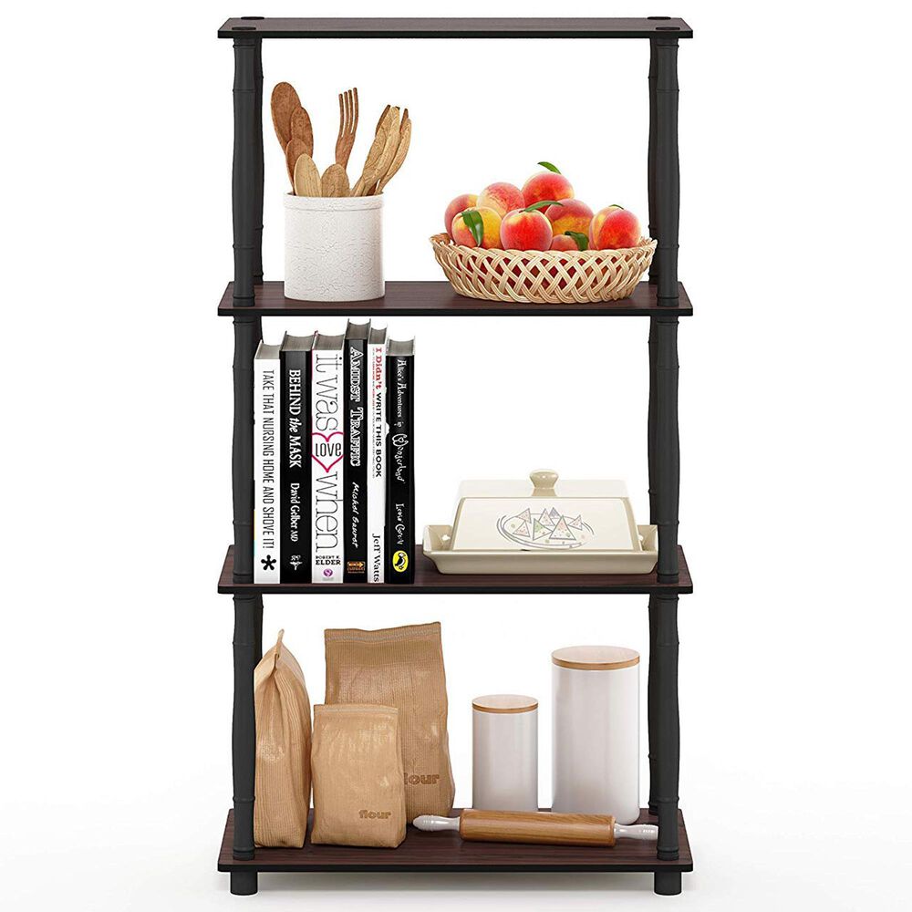 HOMLUX Turn-N-Tube 4-Tier Corner Open Storage Bookshelf in Dark Cherry and Black, , large