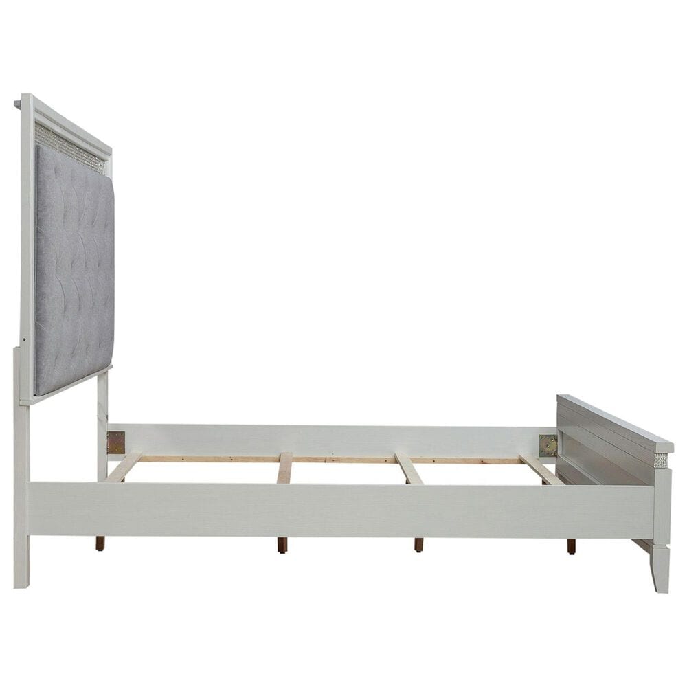 Belle Furnishings Reflections 4-Piece King Upholstered Bedroom Set in Pearl White and Rhinestone, , large