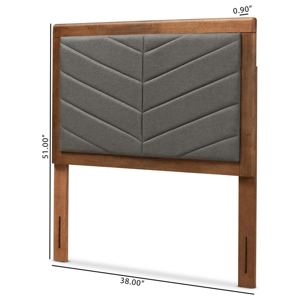 Baxton Studio Iden Twin Upholstered Headboard with Dark Grey Fabric in Walnut Brown, , large