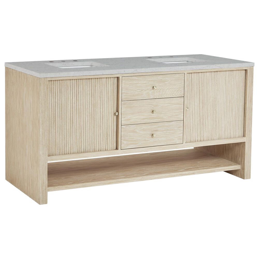 James Martin Vanities Marigot 72" Double Vanity in Sun-washed Oak with 3 cm Eternal Jasmine Pearl Quartz Top, , large