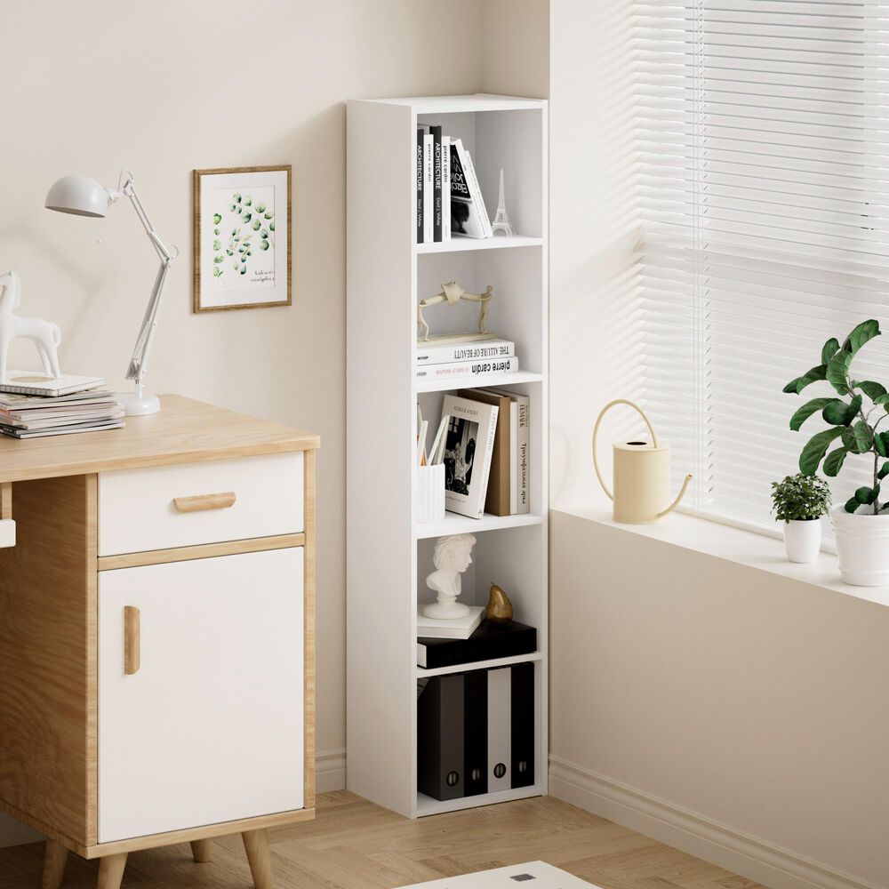 HOMLUX 5-Tier Cube Open Shelf Storage Organizer Bookcase in White, , large