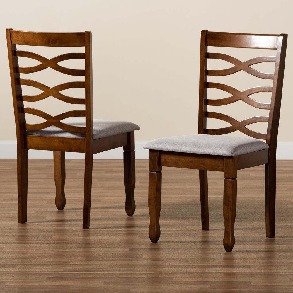 Baxton Studio Lanier Side Chair with Grey Cushion in Walnut Brown (Set of 2), , large