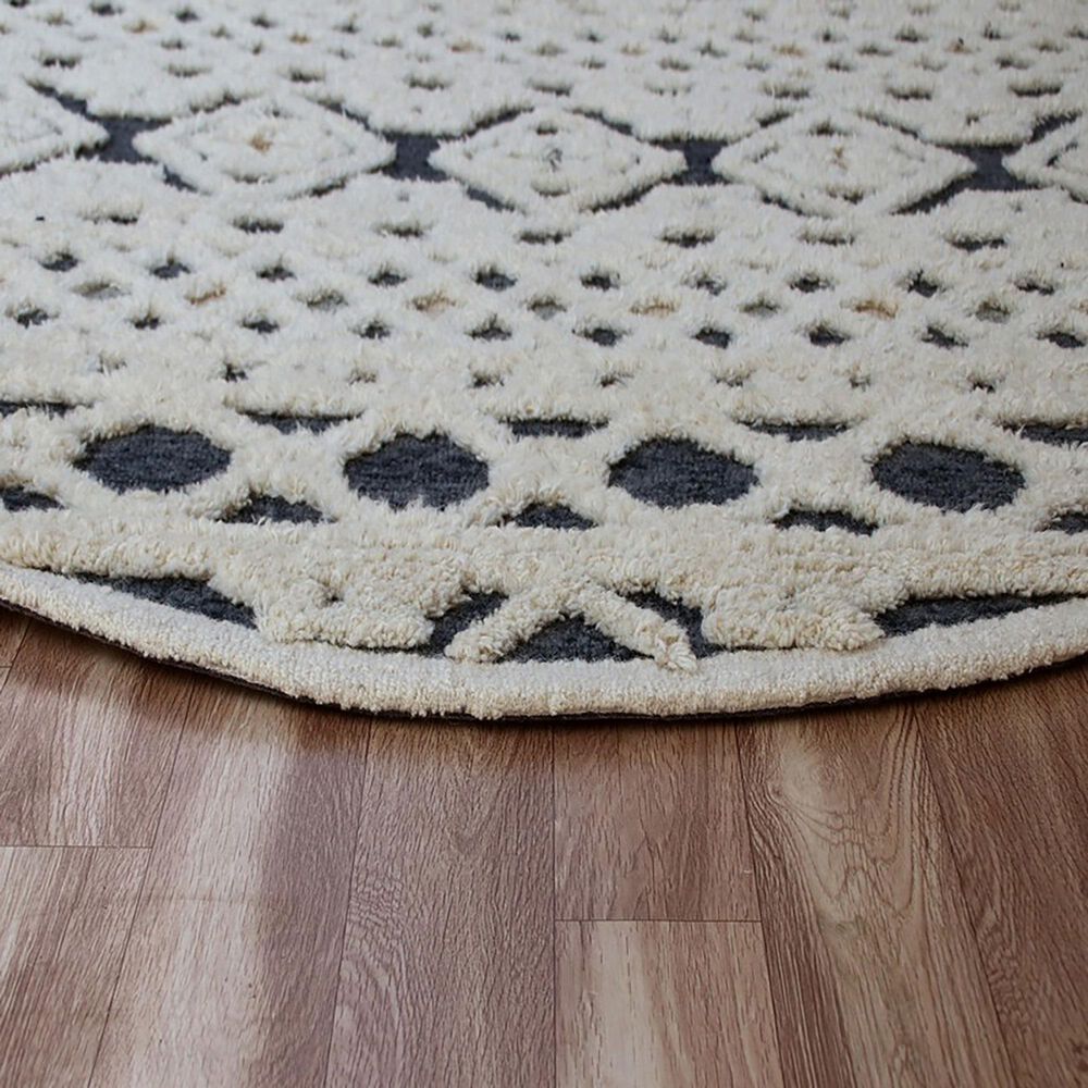 L&amp;R Resources Sinuous Modern Geometric 4&#39; Round Blue, Cream and Tan Area Rug, , large