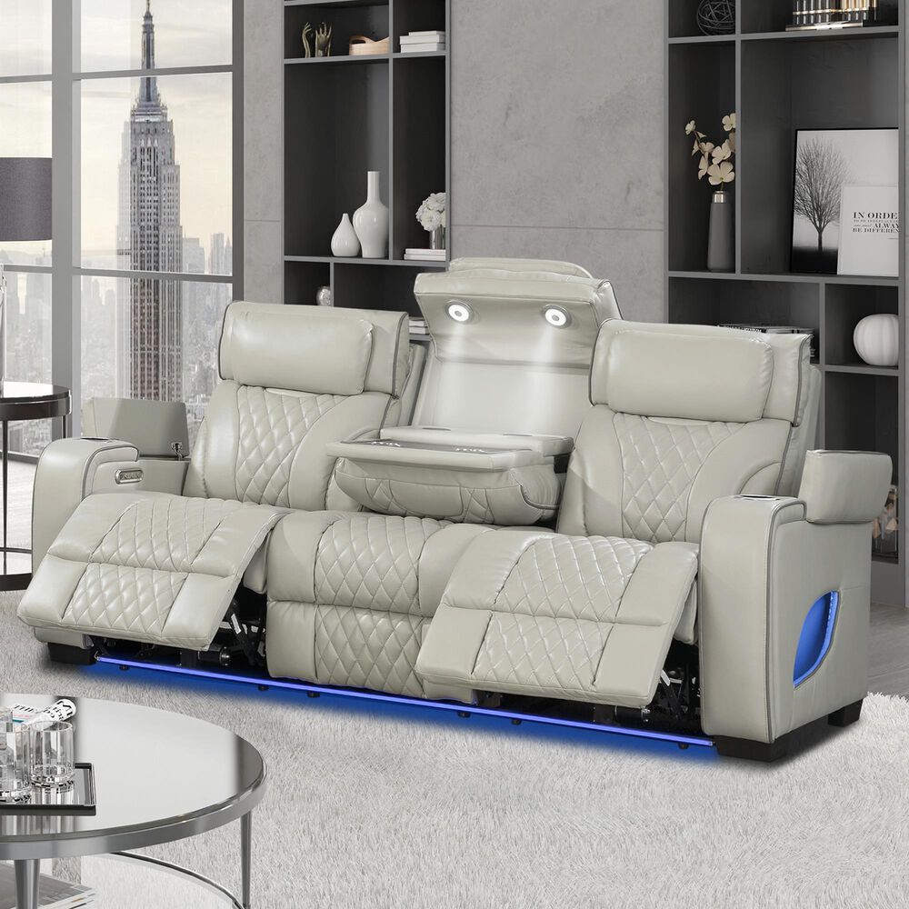 Titanic Furniture All Star Power Reclining Sofa with Power Headrest in Gray, , large