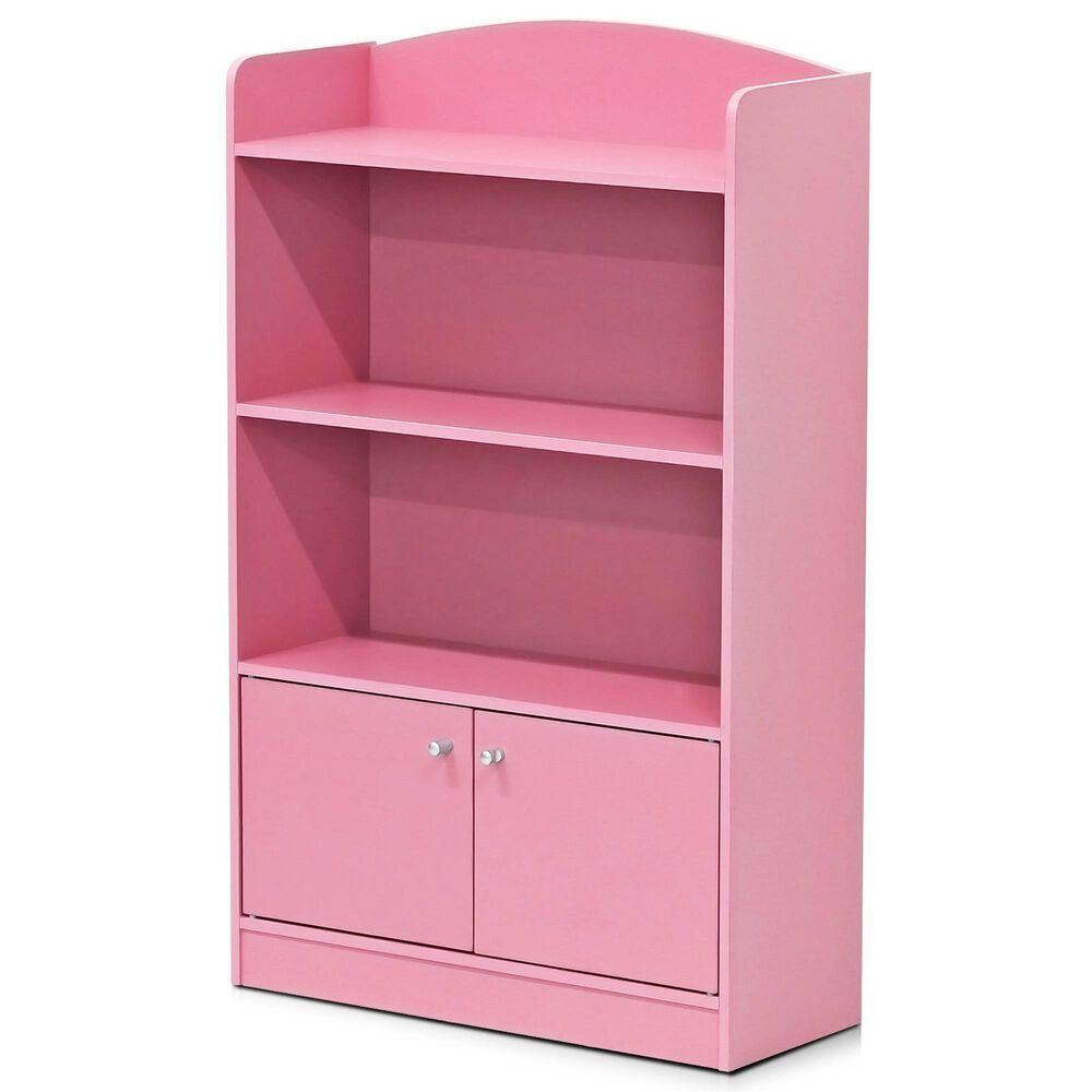 HOMLUX 4-Tier Bookshelf with 2-Door Storage Cabinet in Pink, , large