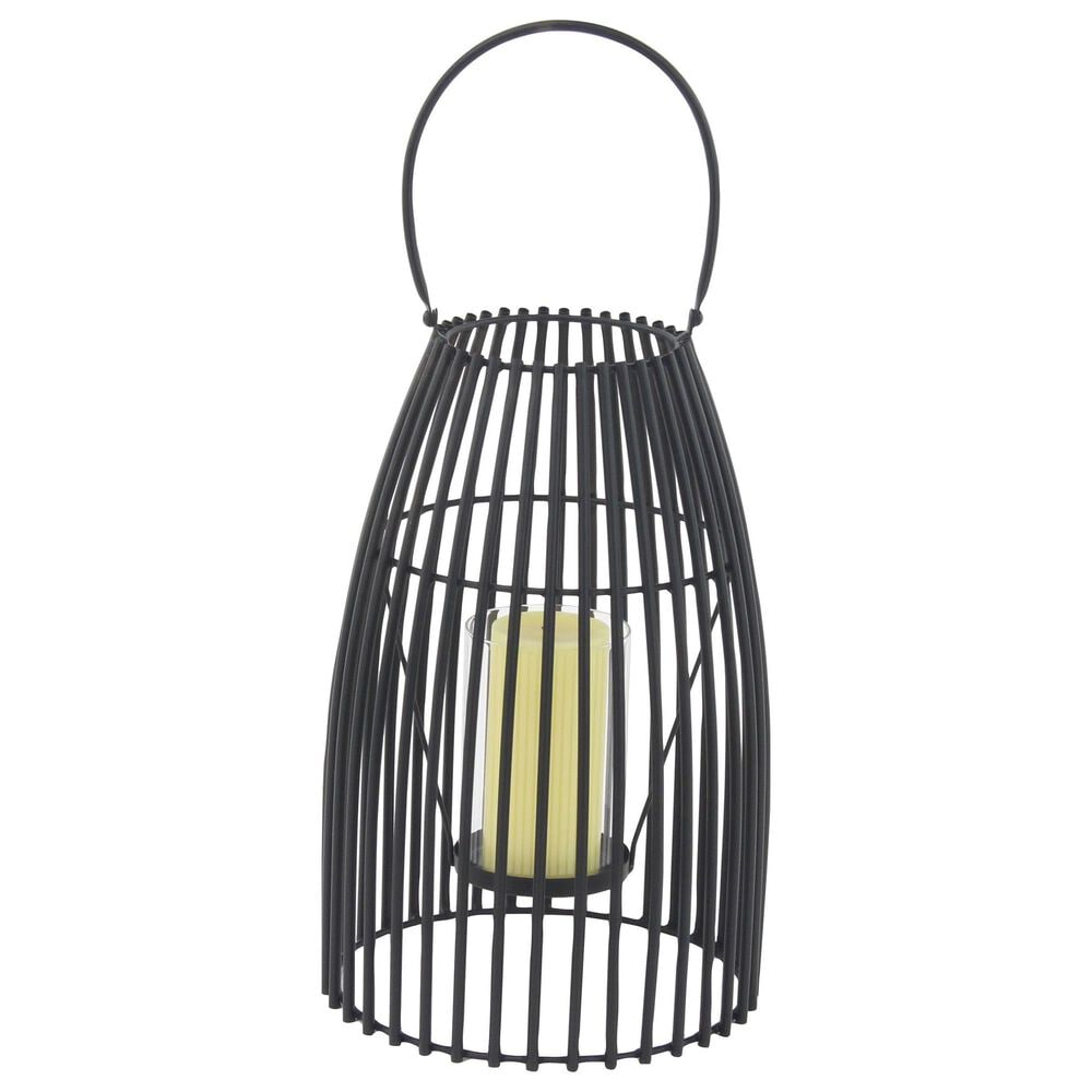 Maple and Jade 9&quot; x 16&quot; Indoor/Outdoor Candle Lantern with Handle in Matte Black and Clear, , large
