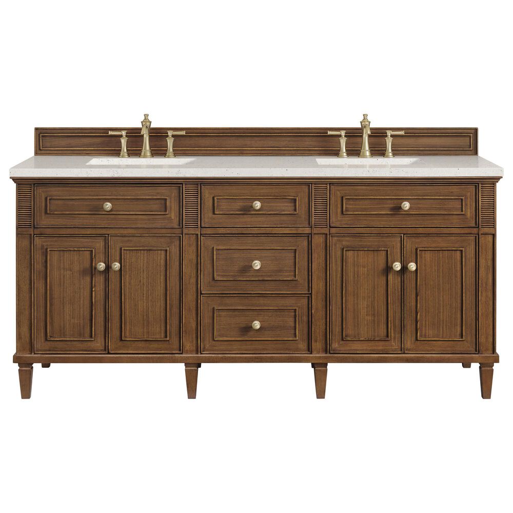 James Martin Vanities Lorelai 72&quot;Double Vanity in Mid-Century Walnut with 3 cm Lime Delight Quartz Top, , large