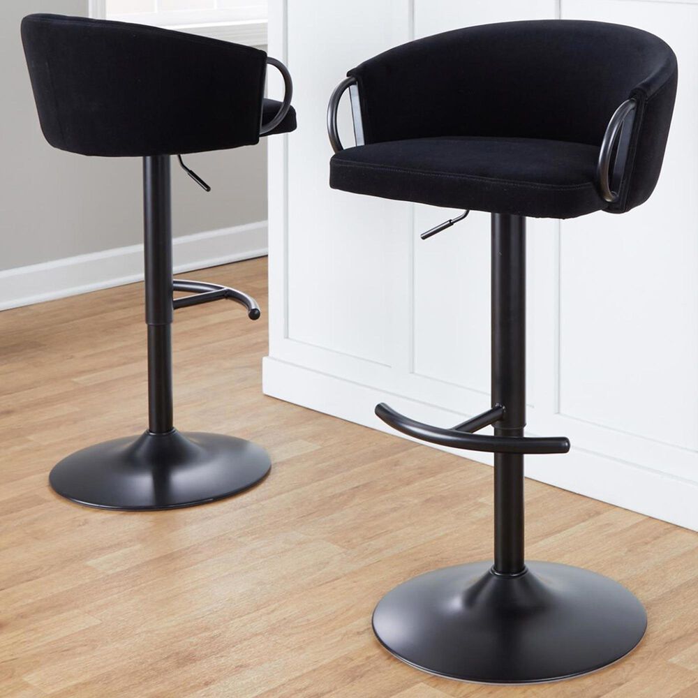 LumiSource Claire Swivel Adjustable Barstool with Black Velvet Upholstery in Black (Set of 2), , large