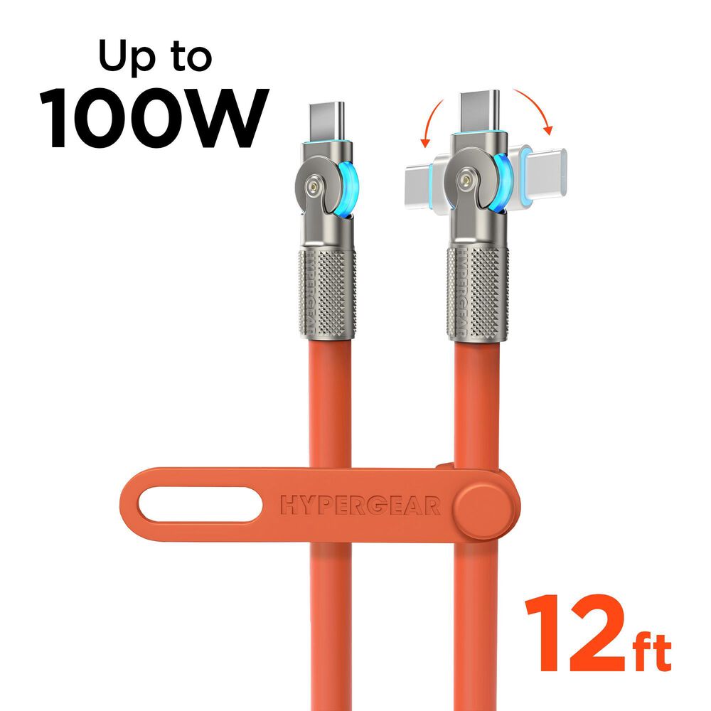 Hypercel Chunky 180 Degrees 12' USB-C to USB-C Cable in Orange, , large