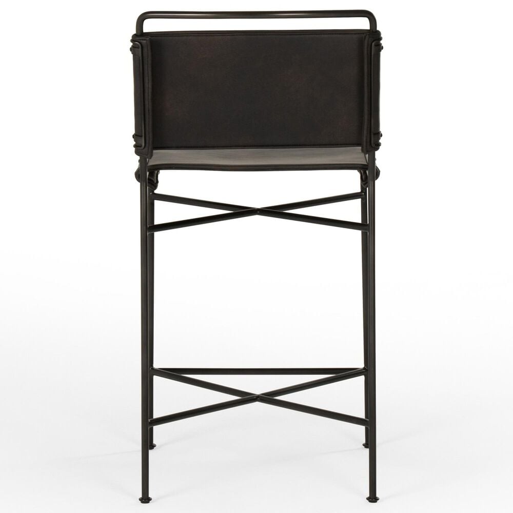 Four Hands Wharton Metal and Faux Leather Counter Stool in Distressed Black, , large