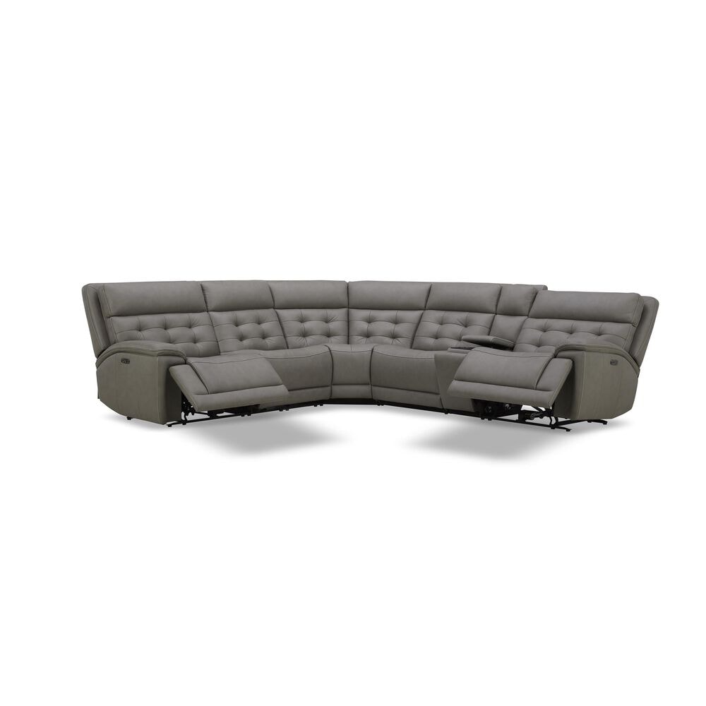 Interlochen 6-Piece Leather Power Reclining Sectional in Aline Light Gray, , large