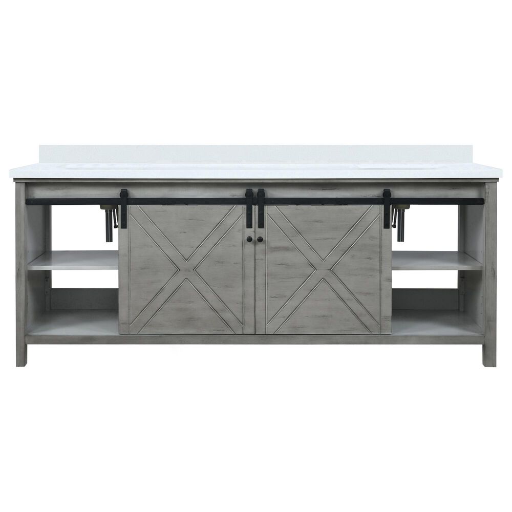 Lexora Home Marsyas 84&quot; Double Bathroom Vanity in Ash Grey with White Quartz Top and Rectangular Sinks, , large