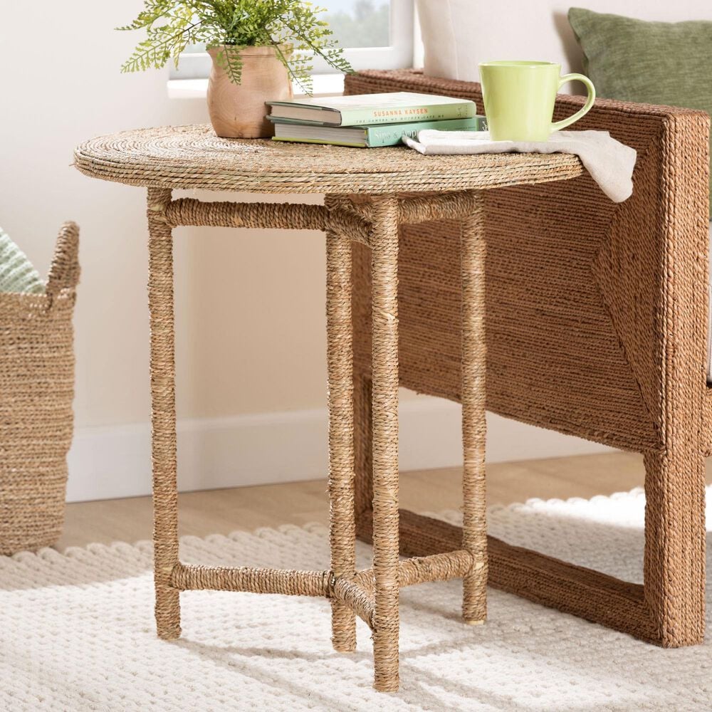 Baxton Studio Fumito Round End Table in Natural Brown, , large