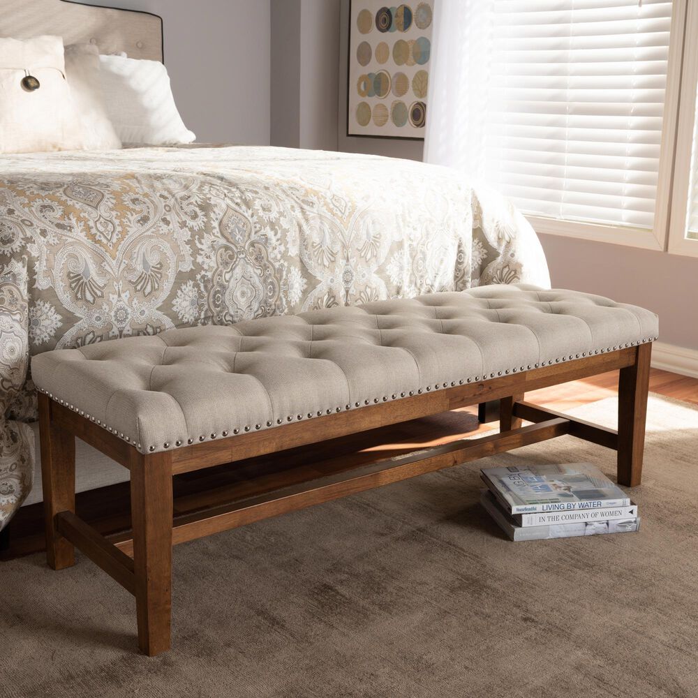 Baxton Studio Ainsley Accent Bench in Light Beige, , large