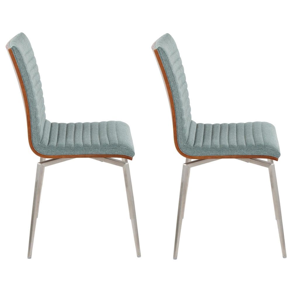 Lumisource Mason Contemporary Dining/accent Chair with Swivel in Stainless Steel, Walnut Wood, and Green Fabric - Set of 2, , large