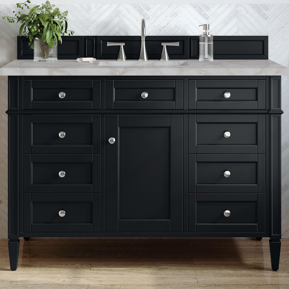 James Martin Vanities Brittany 48&quot; Single Bathroom Vanity in Black Onyx with 3 cm Victorian Silver Quartz Top and Rectangular Sink, , large