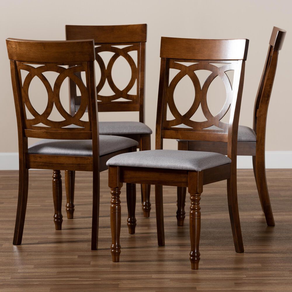 Baxton Studio Lucie Side Chair with Grey Cushion in Walnut Brown (Set of 4), , large
