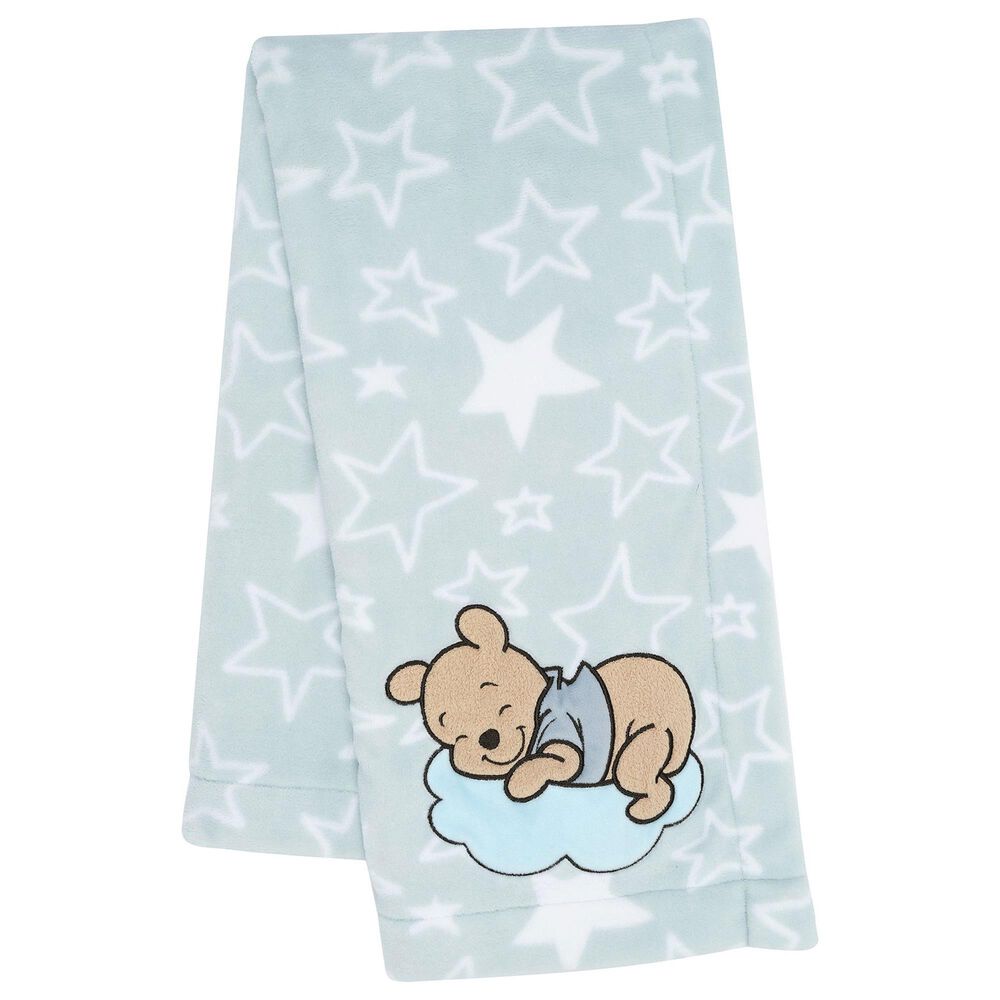 Lambs and Ivy Starlight Pooh Baby Blanket in Blue, Brown and Yellow, , large