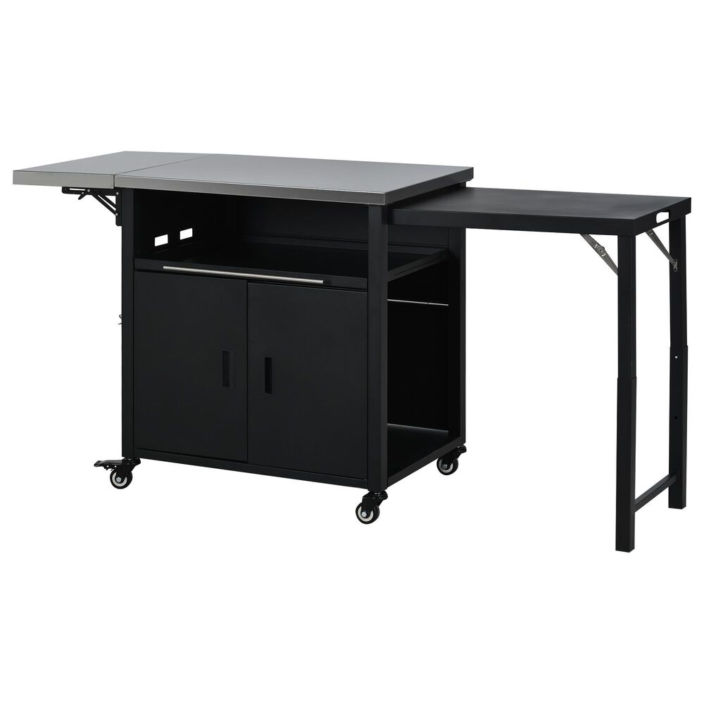 Hearth and Haven Outdoor Kitchen Island Cart with Dual Expandable Stainless Steel Tabletops in Black, , large