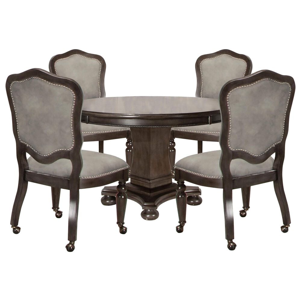 SUNSET Vegas 5-Piece Round Game Table Set in Smoke Gray, , large