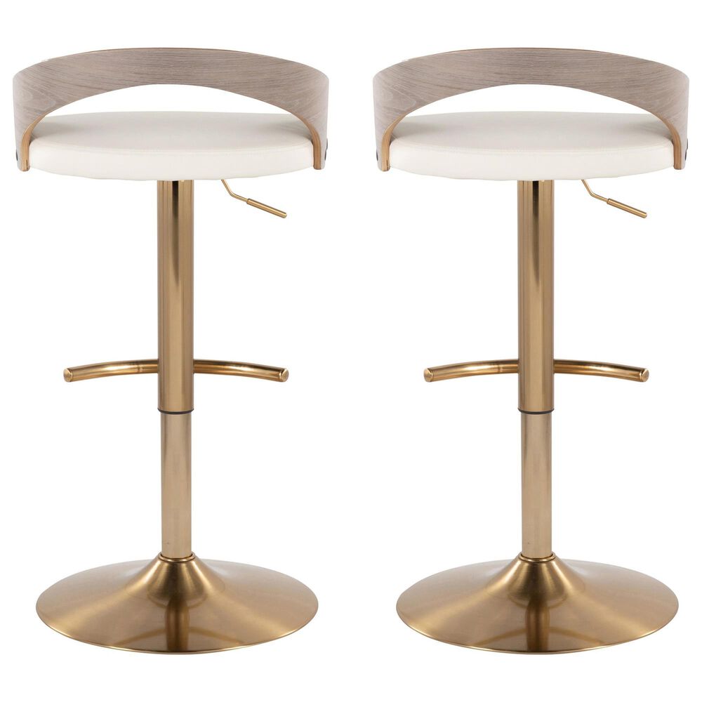 LumiSource Grotto Swivel Barstool with White Faux Leather Upholstery in Gold and Light Grey (Set of 2), , large
