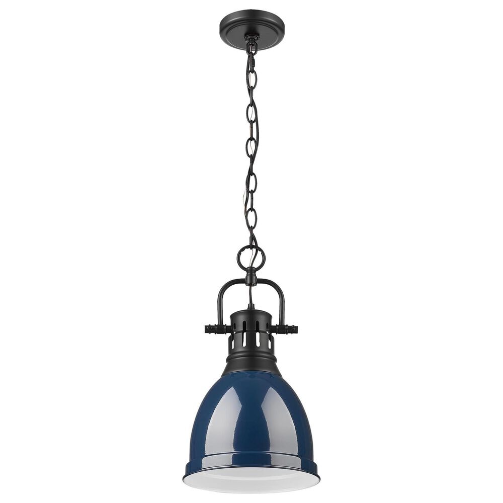Golden Lighting Duncan 1-Light Small Pendant with Chain and Matte Navy Shade in Matte Black, , large