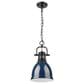 Golden Lighting Duncan 1-Light Small Pendant with Chain and Matte Navy Shade in Matte Black, , large
