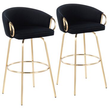 Lumisource Claire Barstool with Black Cushion in Gold (Set of 2), , large