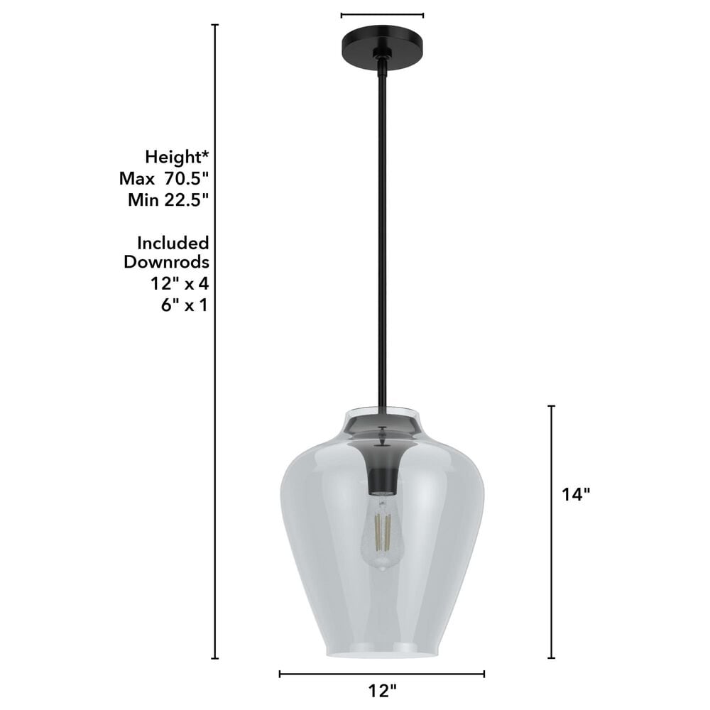 Hunter Vidria 1-Light Pendant in Matte Black, , large