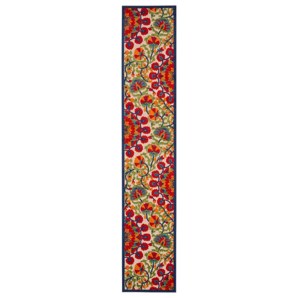 Nourison Aloha Floral 2"3" x 12" Red and Multicolor Indoor/Outdoor Runner, , large