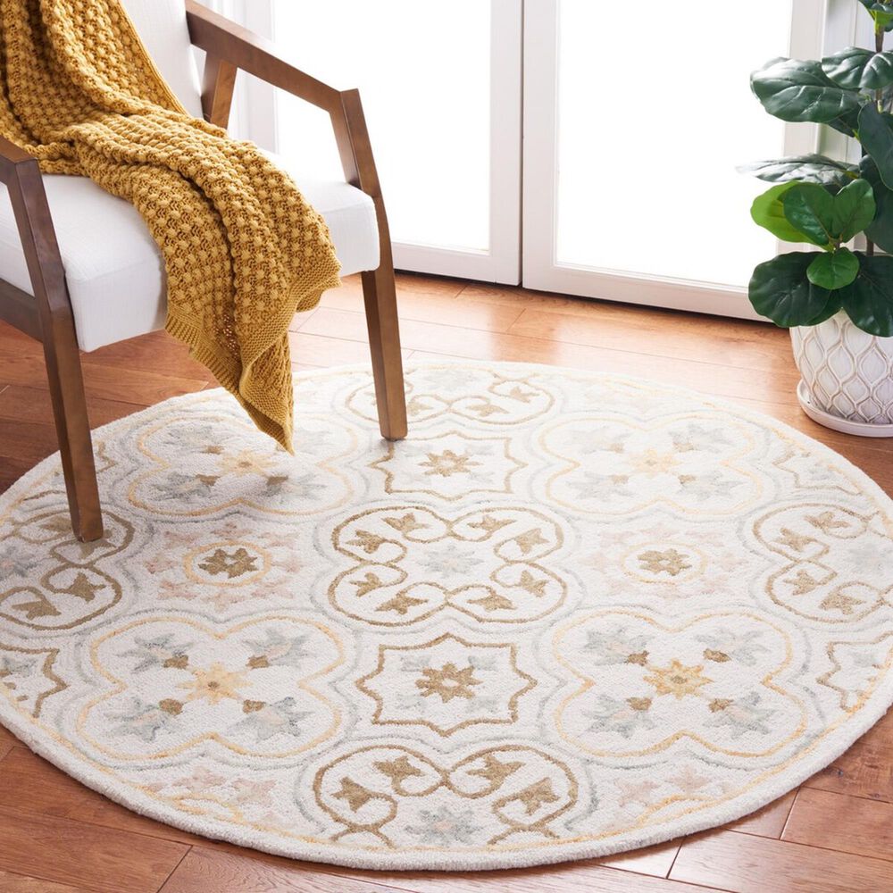 Safavieh Micro-Loop MLP381A 5&#39; Round Ivory and Gray Area Rug, , large