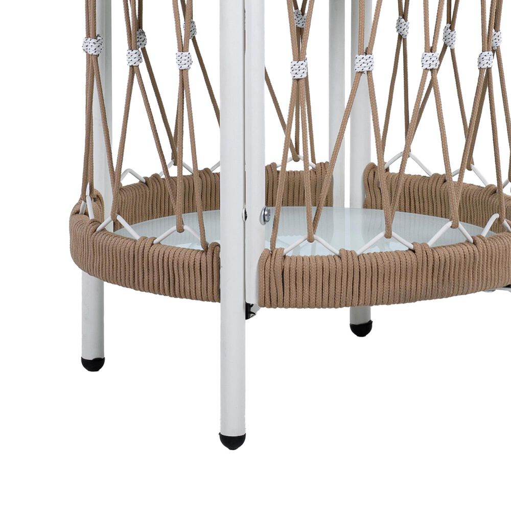 Hearth and Haven Outdoor Handwoven Rope Side Table with Glass Top in Beige and Natural, , large