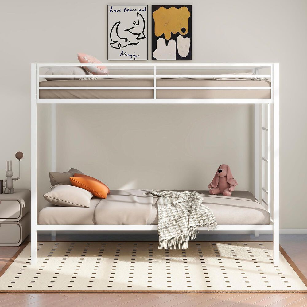 Pacific Landing Alevera Twin Over Twin Bunk Bed with Ladder in Matte White, , large