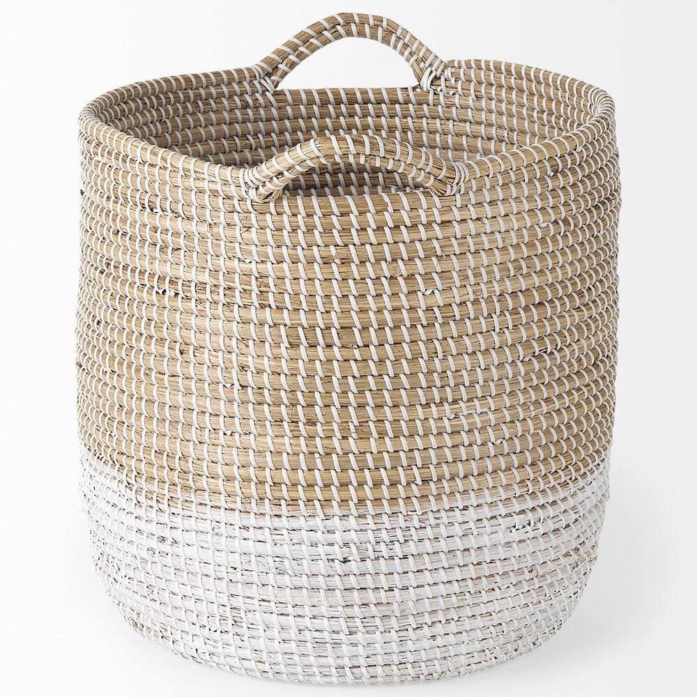 Mercana Maddie Round Basket with Handles in Light Brown and White (Set of 3), , large