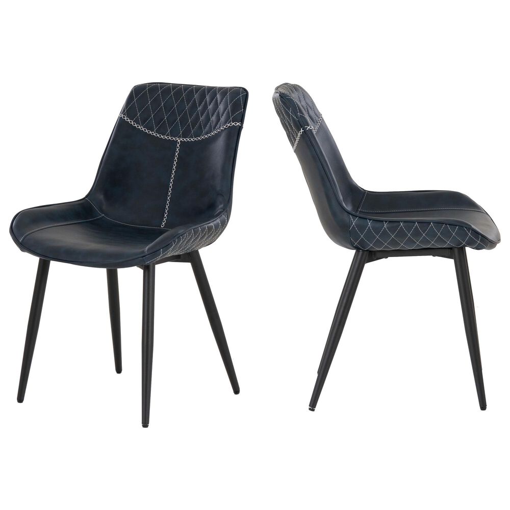 Linon Home Decor Edler Side Chair with Blue Upholstery in Black (Set of 2), , large