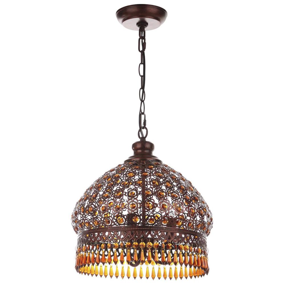 Safavieh Sultan 13.5" 3-Light Jeweled Pendant in Dark Bronze/Amber, , large