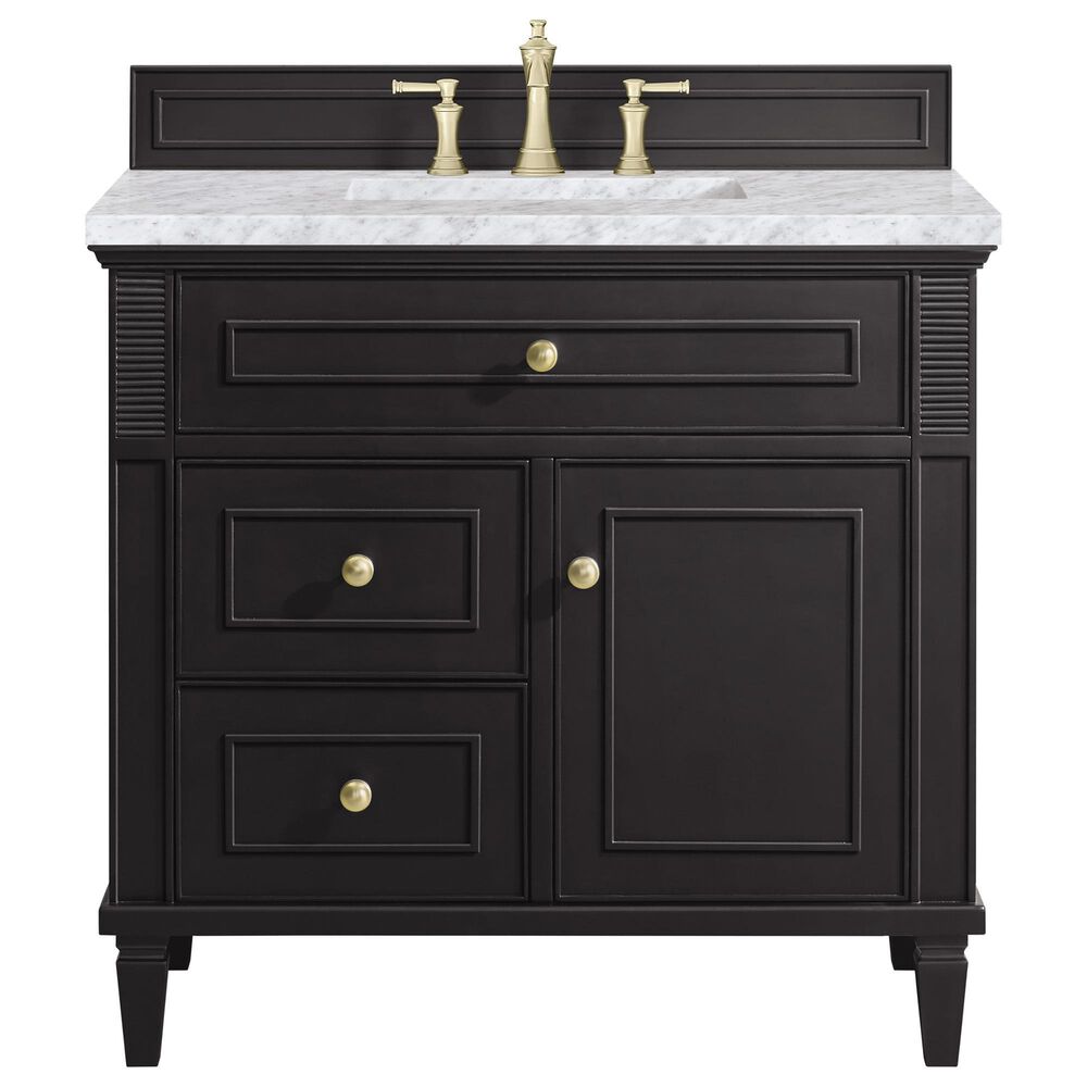 James Martin Vanities Lorelai 36&quot; Single Vanity in Black Onyx with 3 cm Carrara White Marble Top, , large