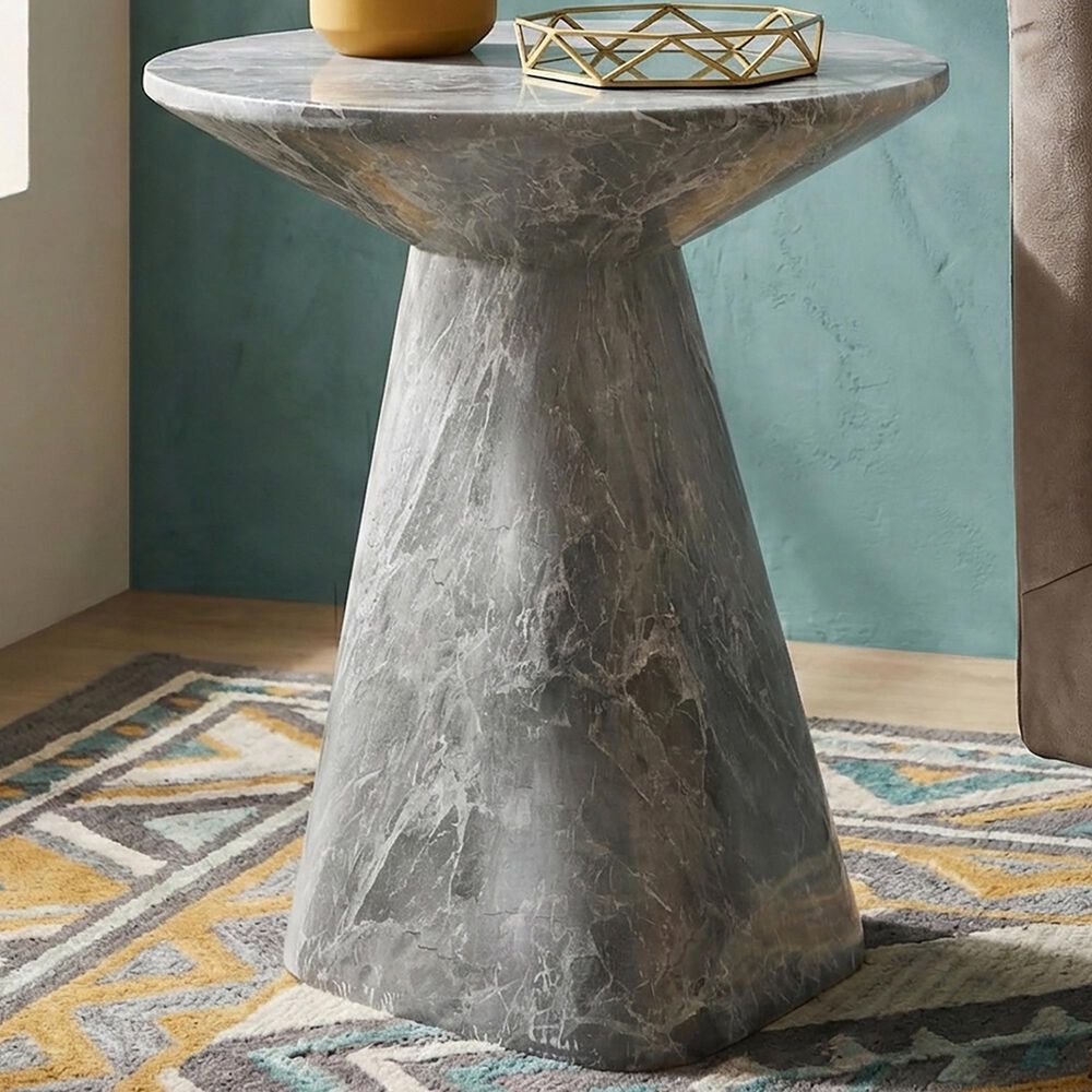 Furniture of America Karvyn 18" Marble Side Table in Gray, , large