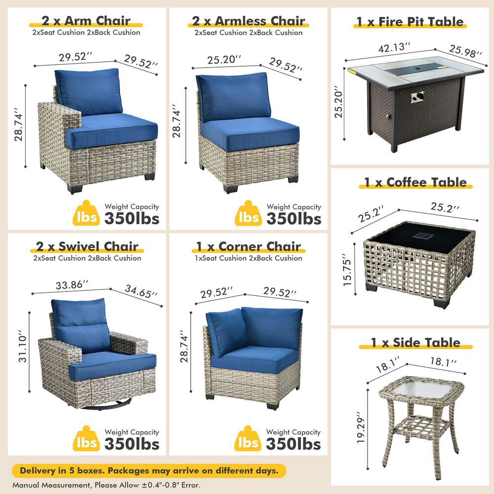 HOMLUX 10-Piece Modular Patio Conversation Set in Navy Blue, , large