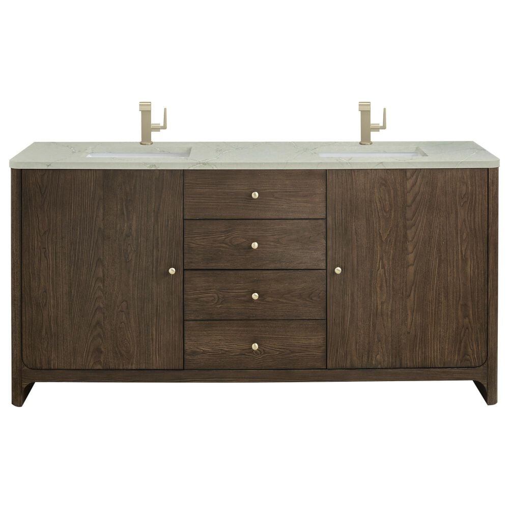 James Martin Vanities Gracyn 72" Double Bathroom Vanity in Sable with 3 cm Victorian Silver Quartz Top and Rectangular Sinks, , large