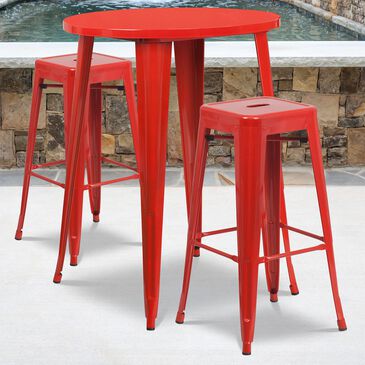 Flash Furniture 3-Piece Metal Bar Table Set in Red, , large