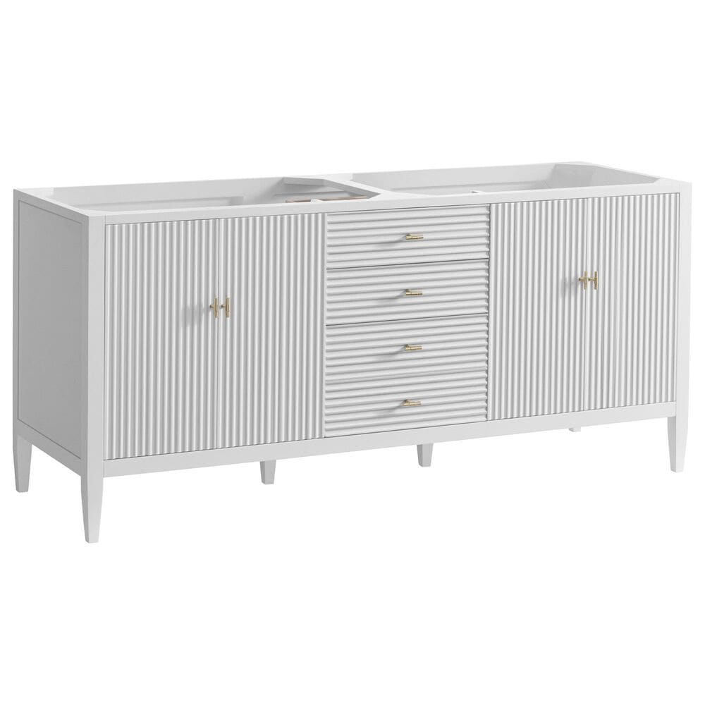 James Martin Vanities Myrrin 72" Double Bathroom Vanity in Bright White with 3 cm Eternal Jasmine Pearl Silestone Top, Rectangular Sinks and FreePower Wireless Charger, , large