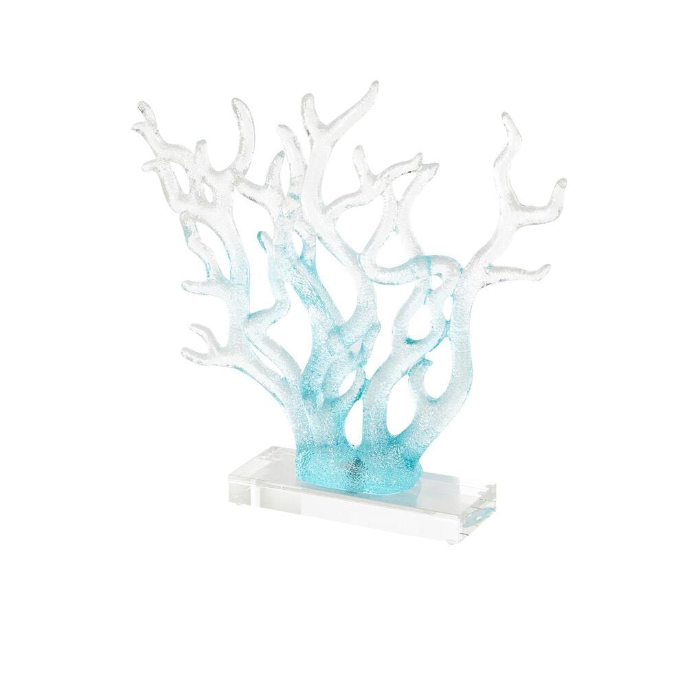 Maple and Jade Coral Ombre Decorative Sculpture with Base in Blue and Clear, , large