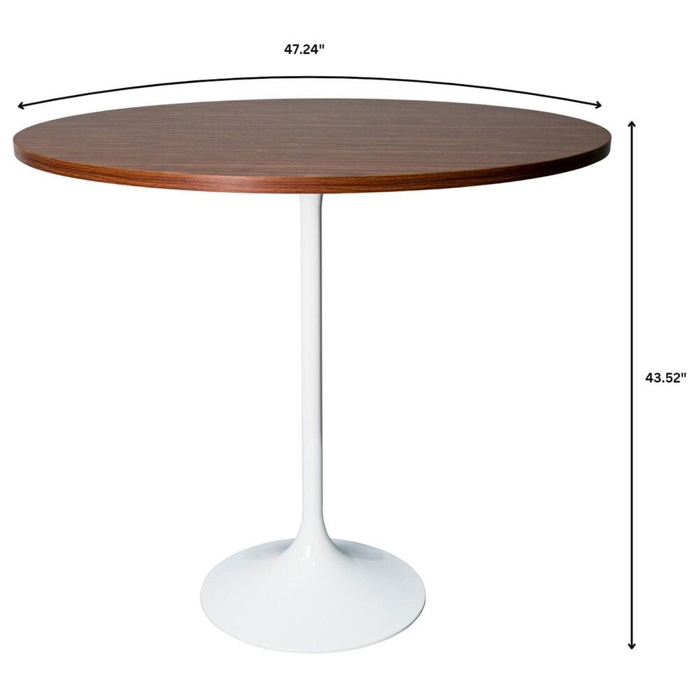 Leisuremod LeisureMod Verve Collection Modern Bar Height Table White Base with 48 Round Cognac Brown MDF Top, , large