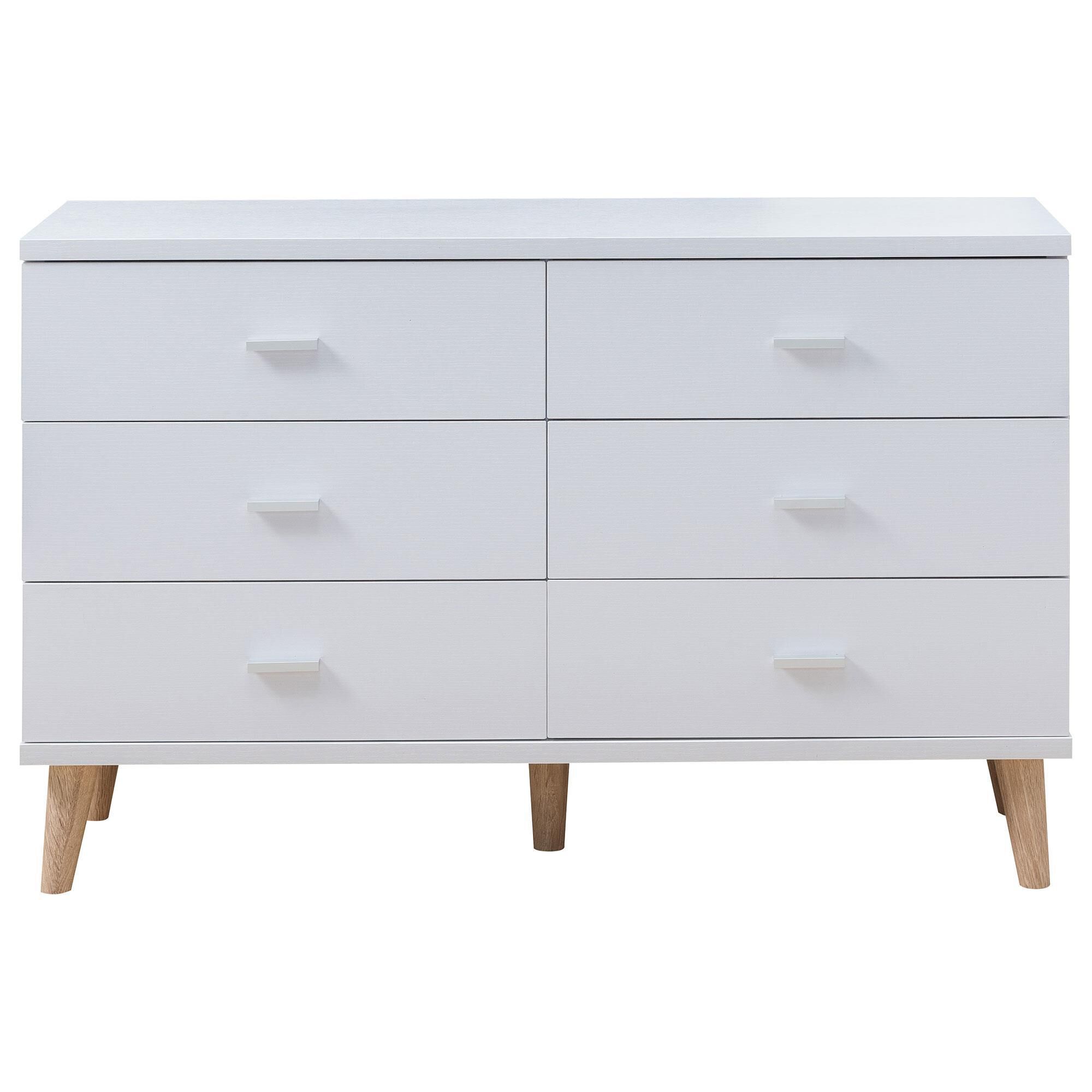 White dresser with top natural wood legs