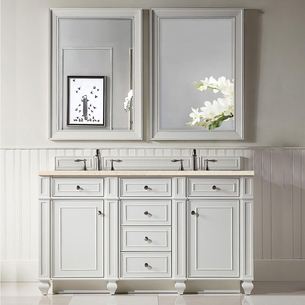 James Martin Vanities Bristol 60&quot; Double Bathroom Vanity in Bright White with 3 cm Eternal Marfil Quartz Top and Rectangular Sinks, , large