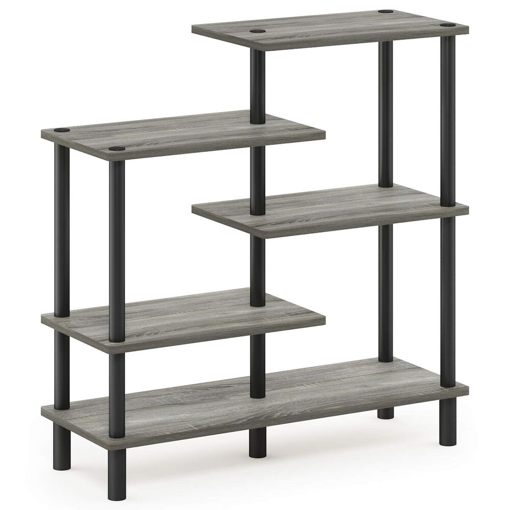 HOMLUX Turn-N-Tube 5-Tier Accent Display Rack in French Oak and Black, , large