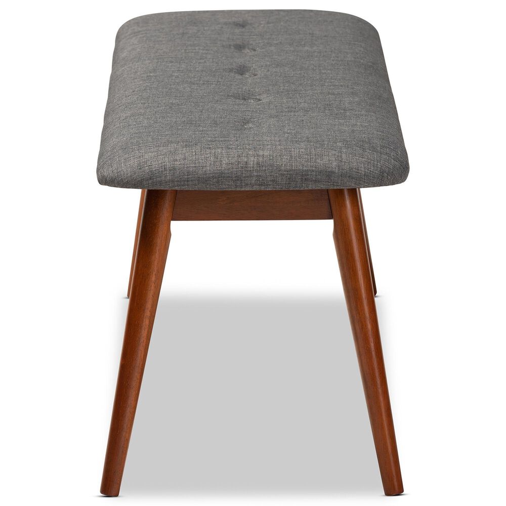 Baxton Studio Flora II Dining Bench with Dark Grey Cushion in Medium Oak, , large